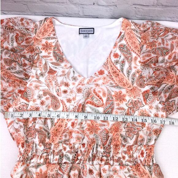 Sam and Jess Paisley Cottagecore Smocked Peplum V-neck Balloon Sleeve Blouse M - Picture 8 of 10